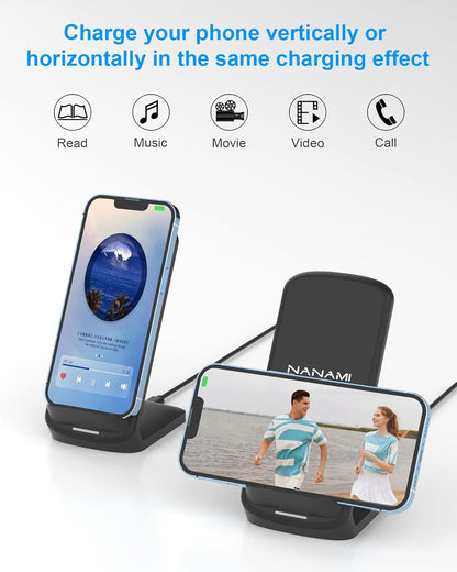 Upgraded Fast Wireless Charger, Wireless Charging Stand Compatible with Samsung Galaxy S26/S26+/S25/S24/S23/S22/S21 & Phone Charger Dock for iPhone 17/17 Air/16/16 Plus/16 Pro/15/14/13/12