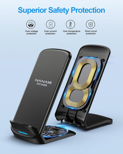 Upgraded Fast Wireless Charger, Wireless Charging Stand Compatible with Samsung Galaxy S26/S26+/S25/S24/S23/S22/S21 & Phone Charger Dock for iPhone 17/17 Air/16/16 Plus/16 Pro/15/14/13/12
