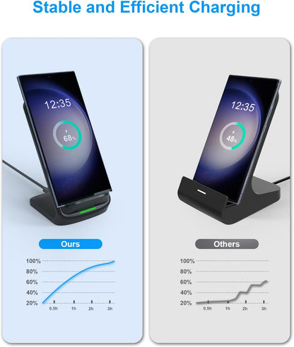 Upgraded Fast Wireless Charger, Wireless Charging Stand Compatible with Samsung Galaxy S26/S26+/S25/S24/S23/S22/S21 & Phone Charger Dock for iPhone 17/17 Air/16/16 Plus/16 Pro/15/14/13/12
