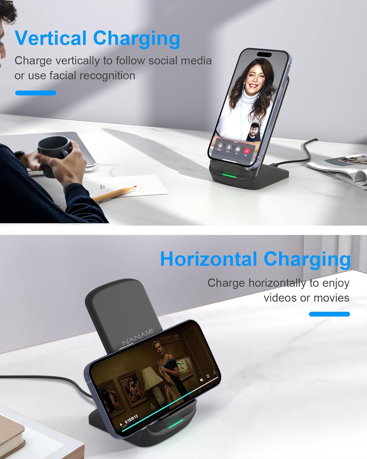 Upgraded Fast Wireless Charger, Wireless Charging Stand Compatible with Samsung Galaxy S26/S26+/S25/S24/S23/S22/S21 & Phone Charger Dock for iPhone 17/17 Air/16/16 Plus/16 Pro/15/14/13/12