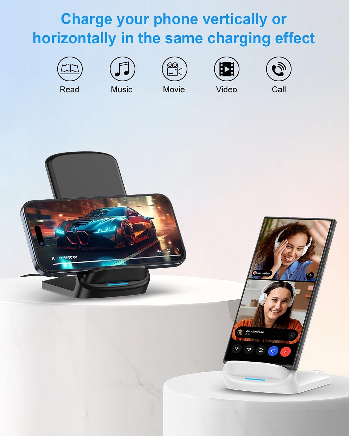 Upgraded Fast Wireless Charger, Wireless Charging Stand Compatible with Samsung Galaxy S26/S26+/S25/S24/S23/S22/S21 & Phone Charger Dock for iPhone 17/17 Air/16/16 Plus/16 Pro/15/14/13/12