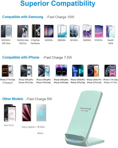 Upgraded Fast Wireless Charger, Wireless Charging Stand Compatible with Samsung Galaxy S26/S26+/S25/S24/S23/S22/S21 & Phone Charger Dock for iPhone 17/17 Air/16/16 Plus/16 Pro/15/14/13/12