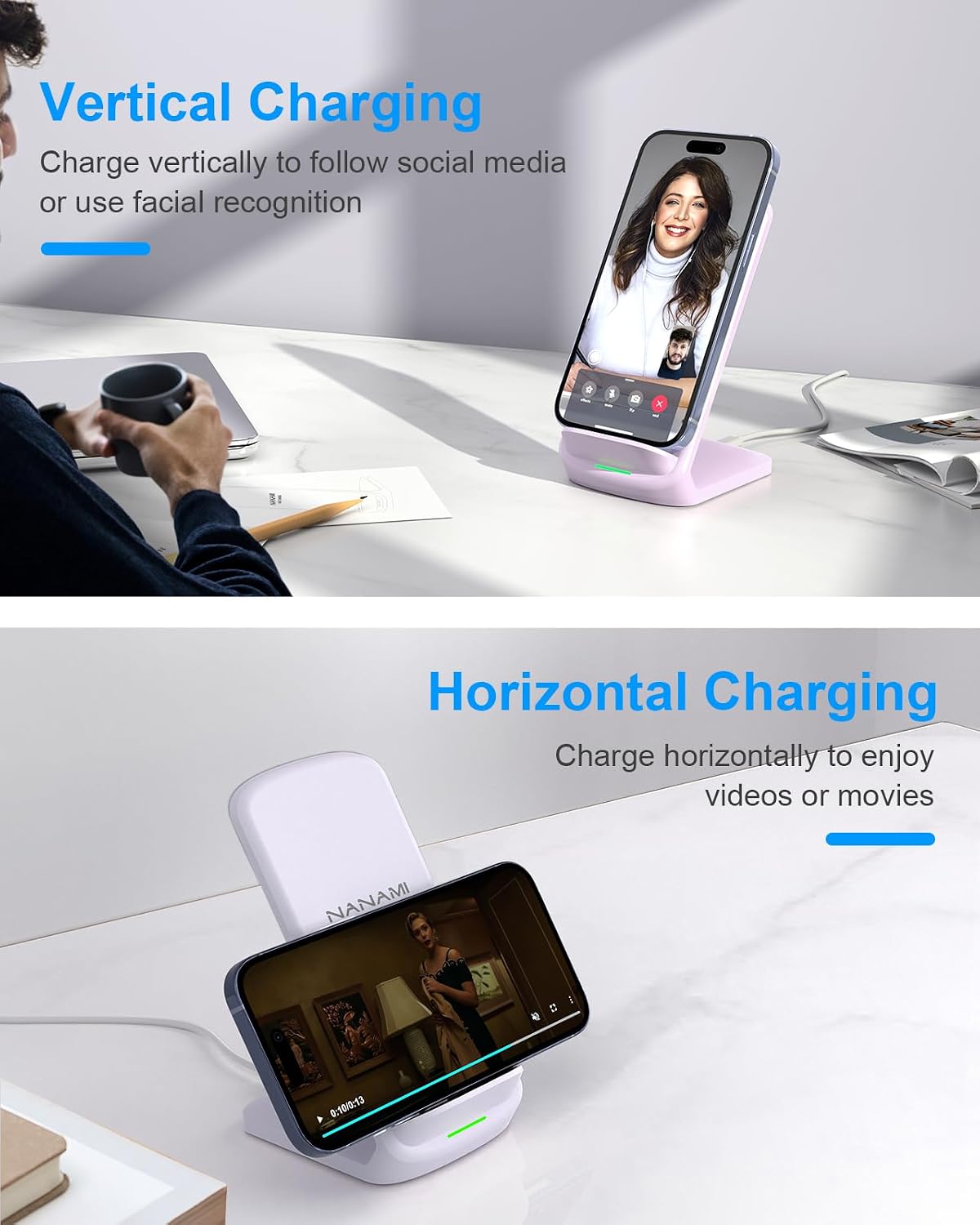 Upgraded Fast Wireless Charger, Wireless Charging Stand Compatible with Samsung Galaxy S26/S26+/S25/S24/S23/S22/S21 & Phone Charger Dock for iPhone 17/17 Air/16/16 Plus/16 Pro/15/14/13/12