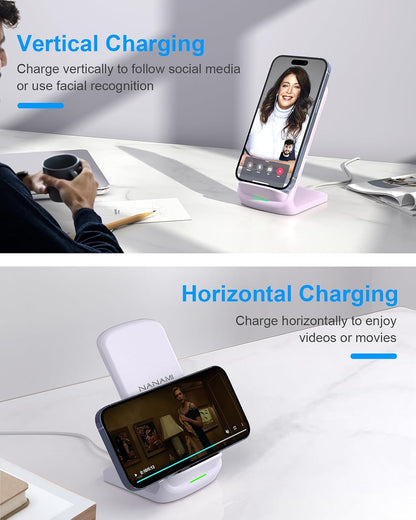 Upgraded Fast Wireless Charger, Wireless Charging Stand Compatible with Samsung Galaxy S26/S26+/S25/S24/S23/S22/S21 & Phone Charger Dock for iPhone 17/17 Air/16/16 Plus/16 Pro/15/14/13/12