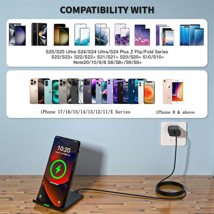 Wireless Charger Station,15W Desk Wireless Charging Stand 20W USB C Adapter for Apple iPhone 17 Pro/17/17/Air/16 Pro/16E/16 Plus/15/14/13,Samsung Galaxy S25/S24/S23/S22/Z Flip Fold/Note 20,Google etc