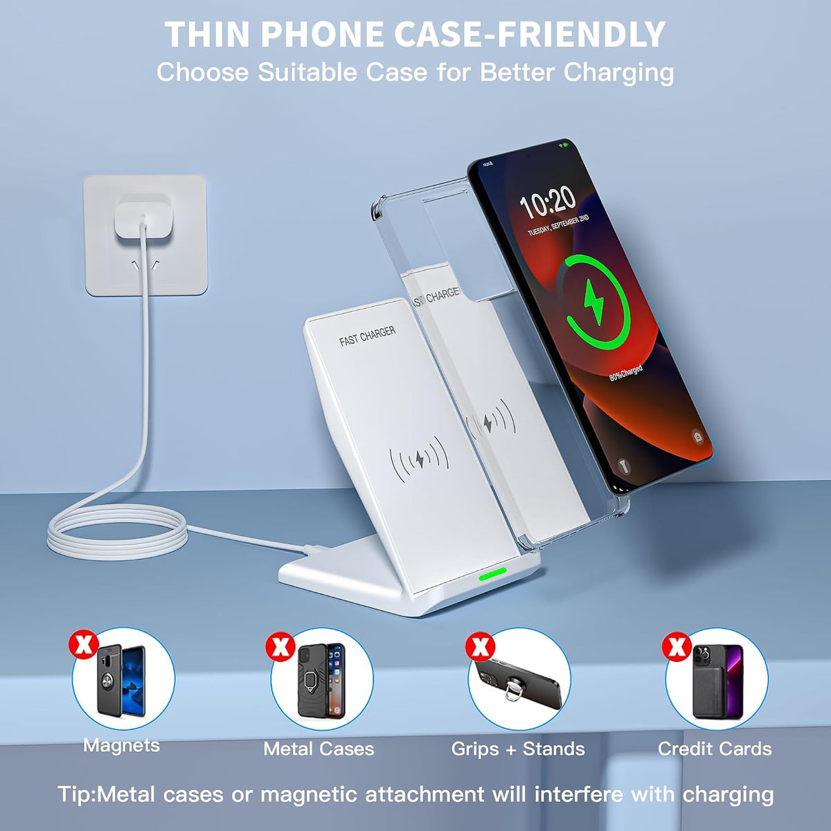 Wireless Charger Station,15W Desk Wireless Charging Stand 20W USB C Adapter for Apple iPhone 17 Pro/17/17/Air/16 Pro/16E/16 Plus/15/14/13,Samsung Galaxy S25/S24/S23/S22/Z Flip Fold/Note 20,Google etc