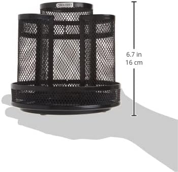 Rolodex Desk Organizer, Rotating Office Supply Caddy, Mesh Black (6.5" x 6.5" x 6.25") - Spinning Pencil Holder, Teacher Essentials