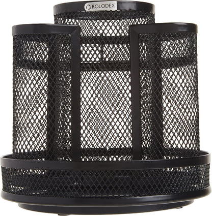 Rolodex Desk Organizer, Rotating Office Supply Caddy, Mesh Black (6.5" x 6.5" x 6.25") - Spinning Pencil Holder, Teacher Essentials