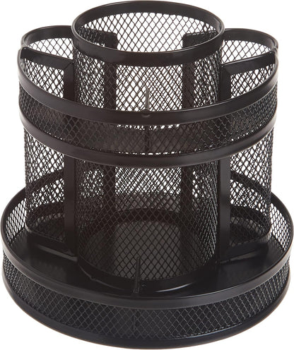 Rolodex Desk Organizer, Rotating Office Supply Caddy, Mesh Black (6.5" x 6.5" x 6.25") - Spinning Pencil Holder, Teacher Essentials