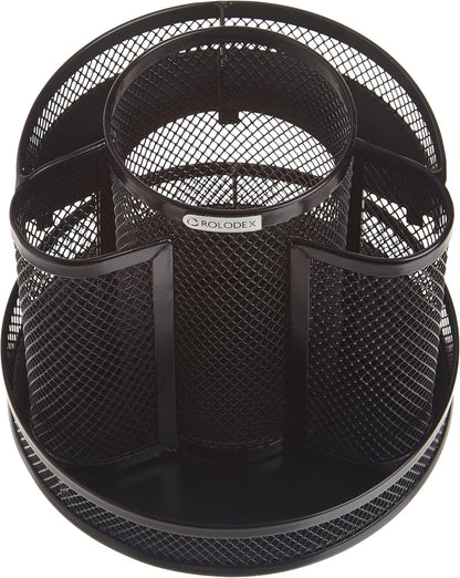 Rolodex Desk Organizer, Rotating Office Supply Caddy, Mesh Black (6.5" x 6.5" x 6.25") - Spinning Pencil Holder, Teacher Essentials