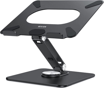 LSX7 Laptop Stand with 360 Rotating Base, Ergonomic Adjustable Notebook Riser, Foldable Computer Holder Compatible with 10-15.6" Laptops (Black)