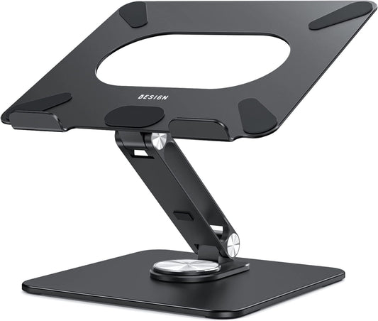 LSX7 Laptop Stand with 360 Rotating Base, Ergonomic Adjustable Notebook Riser, Foldable Computer Holder Compatible with 10-15.6" Laptops (Black)