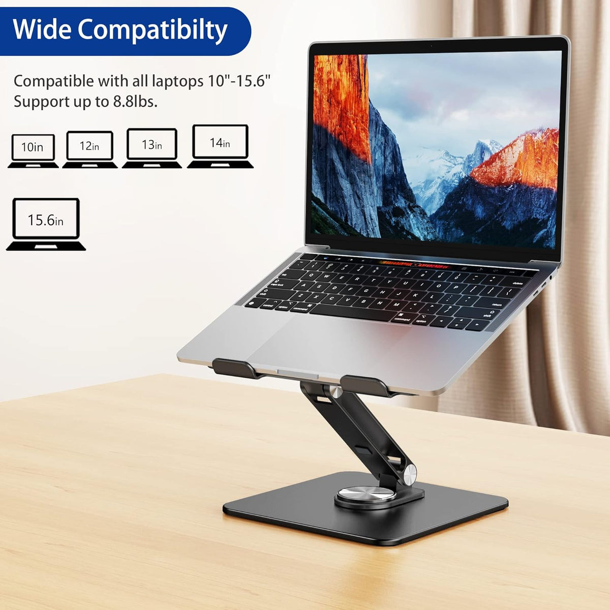 LSX7 Laptop Stand with 360 Rotating Base, Ergonomic Adjustable Notebook Riser, Foldable Computer Holder Compatible with 10-15.6" Laptops (Black)