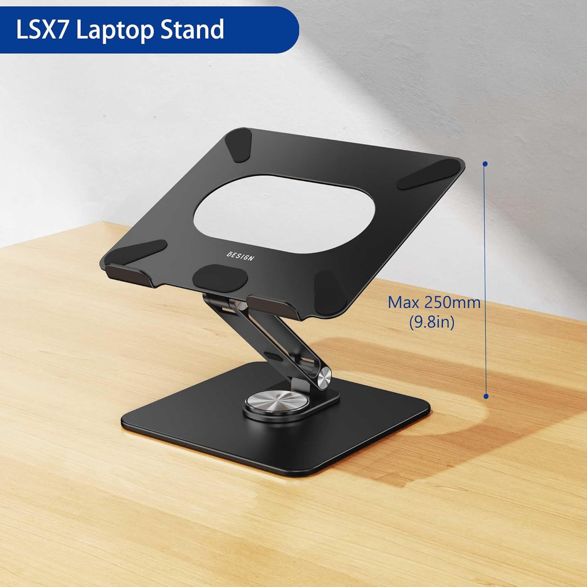 LSX7 Laptop Stand with 360 Rotating Base, Ergonomic Adjustable Notebook Riser, Foldable Computer Holder Compatible with 10-15.6" Laptops (Black)