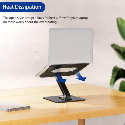 LSX7 Laptop Stand with 360 Rotating Base, Ergonomic Adjustable Notebook Riser, Foldable Computer Holder Compatible with 10-15.6" Laptops (Black)