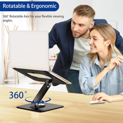LSX7 Laptop Stand with 360 Rotating Base, Ergonomic Adjustable Notebook Riser, Foldable Computer Holder Compatible with 10-15.6" Laptops (Black)