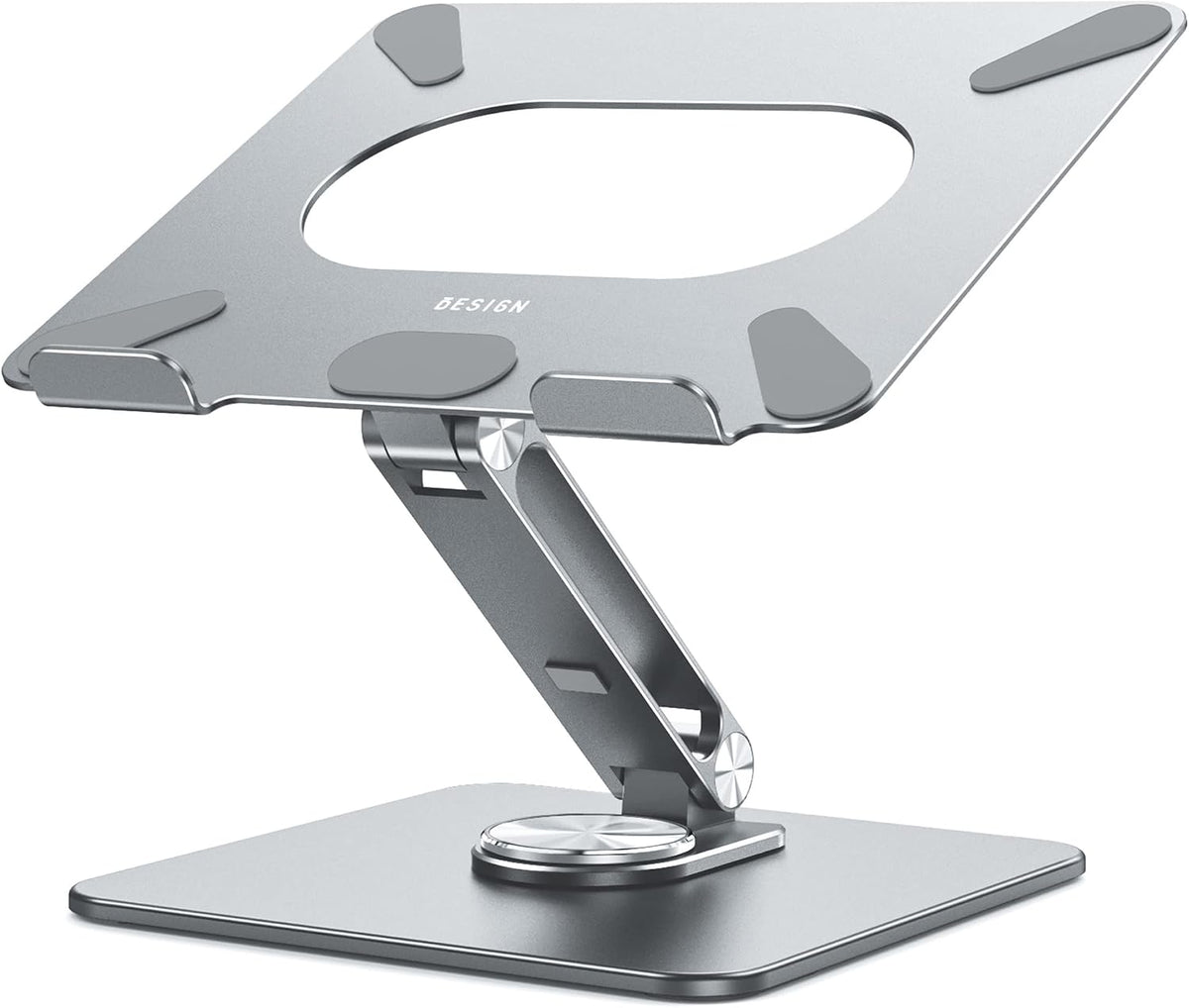 LSX7 Laptop Stand with 360 Rotating Base, Ergonomic Adjustable Notebook Riser, Foldable Computer Holder Compatible with 10-15.6" Laptops (Black)
