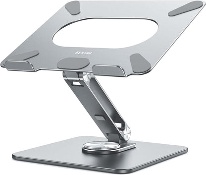 LSX7 Laptop Stand with 360 Rotating Base, Ergonomic Adjustable Notebook Riser, Foldable Computer Holder Compatible with 10-15.6" Laptops (Black)