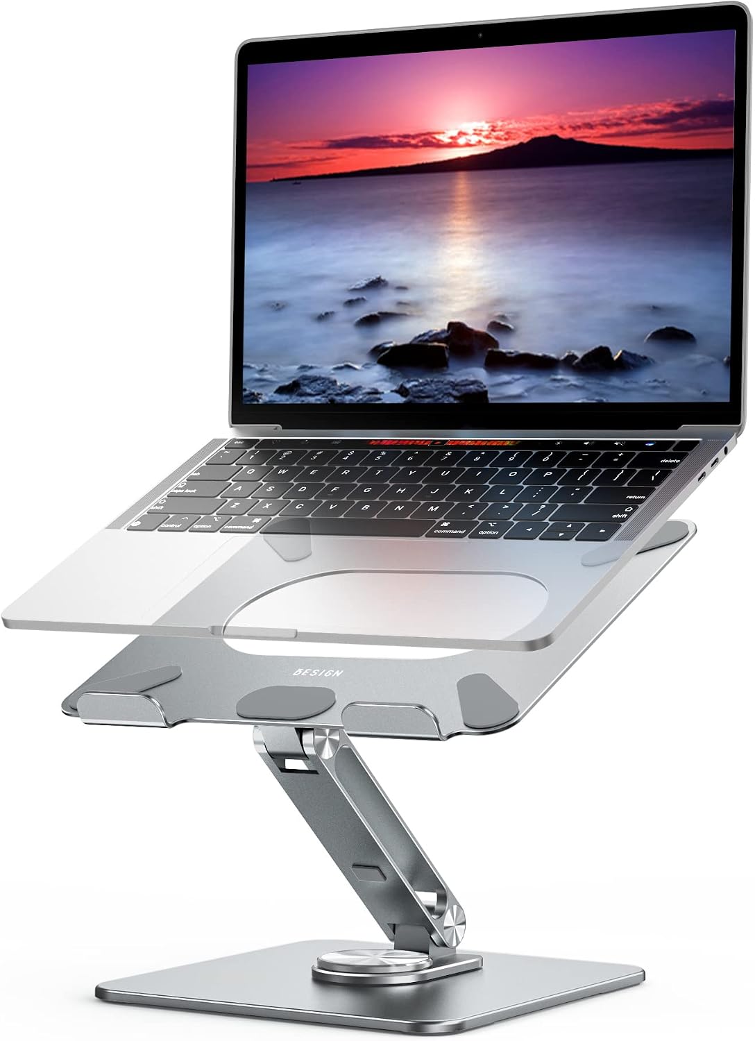 LSX7 Laptop Stand with 360 Rotating Base, Ergonomic Adjustable Notebook Riser, Foldable Computer Holder Compatible with 10-15.6" Laptops (Black)