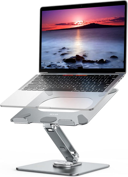 LSX7 Laptop Stand with 360 Rotating Base, Ergonomic Adjustable Notebook Riser, Foldable Computer Holder Compatible with 10-15.6" Laptops (Black)