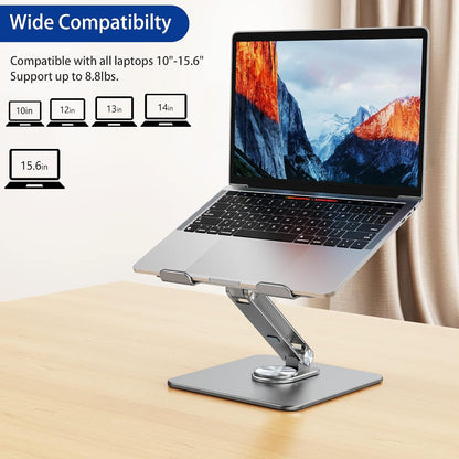 LSX7 Laptop Stand with 360 Rotating Base, Ergonomic Adjustable Notebook Riser, Foldable Computer Holder Compatible with 10-15.6" Laptops (Black)