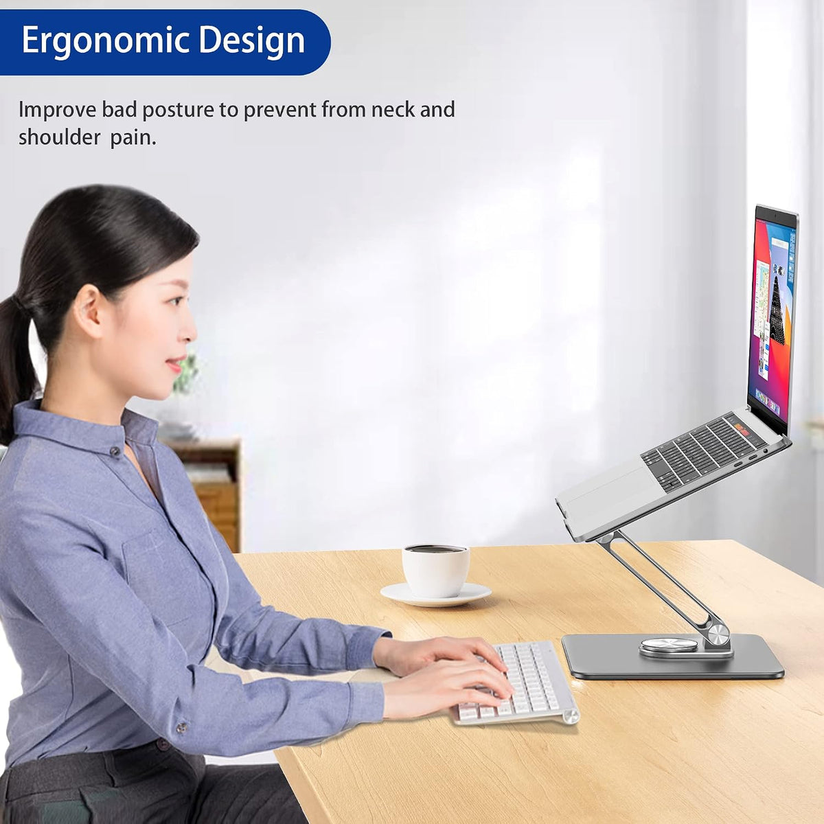 LSX7 Laptop Stand with 360 Rotating Base, Ergonomic Adjustable Notebook Riser, Foldable Computer Holder Compatible with 10-15.6" Laptops (Black)