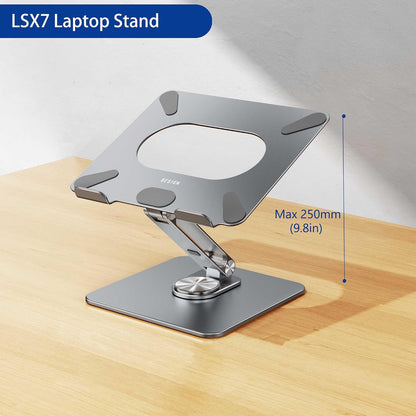 LSX7 Laptop Stand with 360 Rotating Base, Ergonomic Adjustable Notebook Riser, Foldable Computer Holder Compatible with 10-15.6" Laptops (Black)