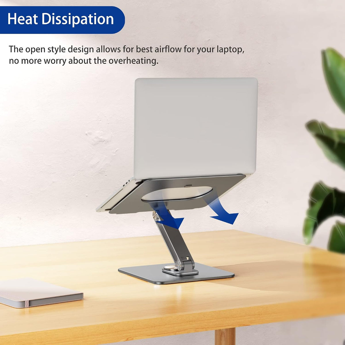 LSX7 Laptop Stand with 360 Rotating Base, Ergonomic Adjustable Notebook Riser, Foldable Computer Holder Compatible with 10-15.6" Laptops (Black)