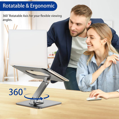 LSX7 Laptop Stand with 360 Rotating Base, Ergonomic Adjustable Notebook Riser, Foldable Computer Holder Compatible with 10-15.6" Laptops (Black)