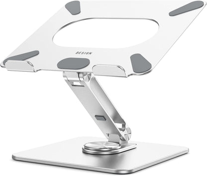 LSX7 Laptop Stand with 360 Rotating Base, Ergonomic Adjustable Notebook Riser, Foldable Computer Holder Compatible with 10-15.6" Laptops (Black)