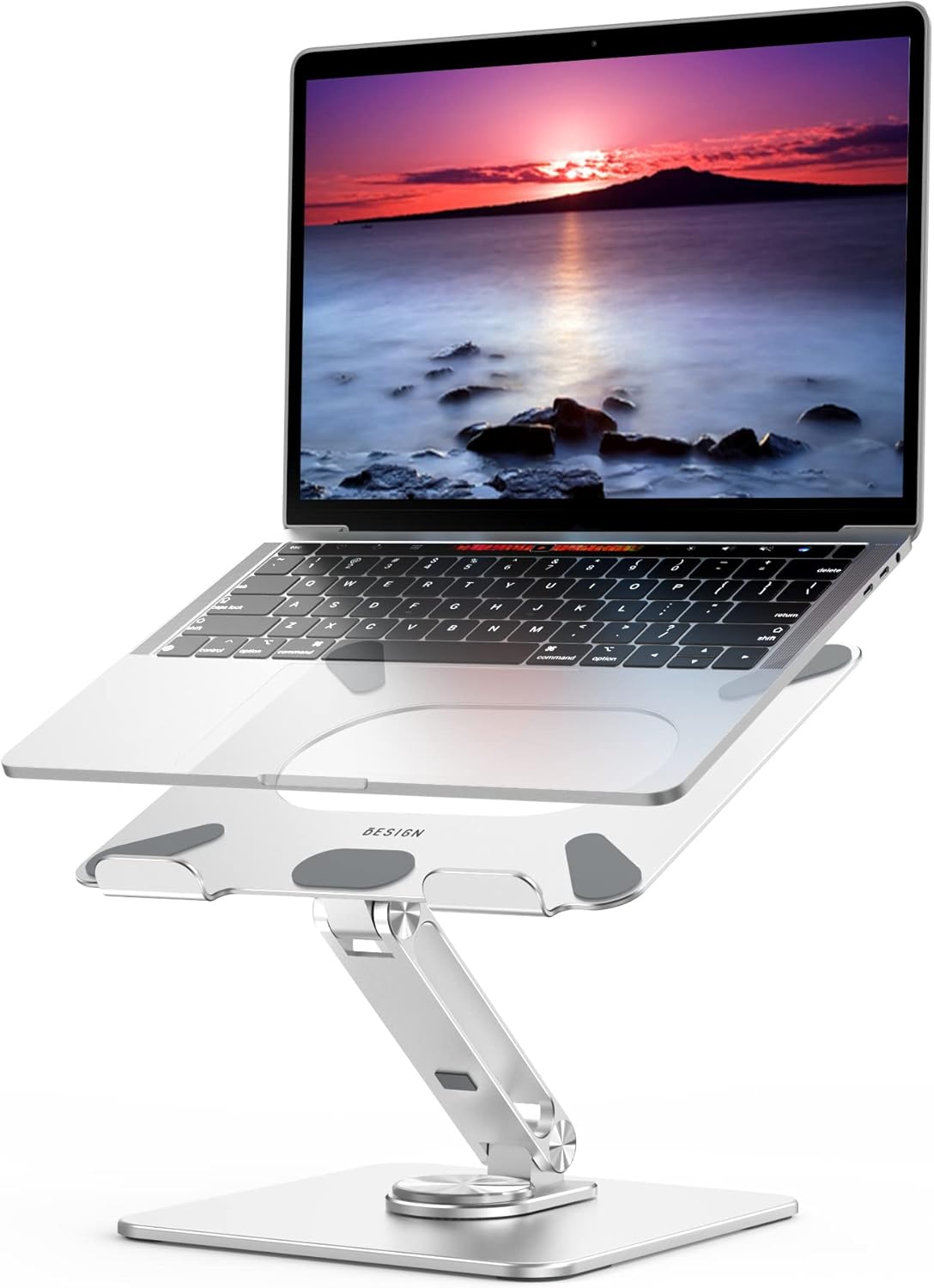 LSX7 Laptop Stand with 360 Rotating Base, Ergonomic Adjustable Notebook Riser, Foldable Computer Holder Compatible with 10-15.6" Laptops (Black)