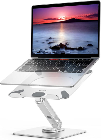 LSX7 Laptop Stand with 360 Rotating Base, Ergonomic Adjustable Notebook Riser, Foldable Computer Holder Compatible with 10-15.6" Laptops (Black)