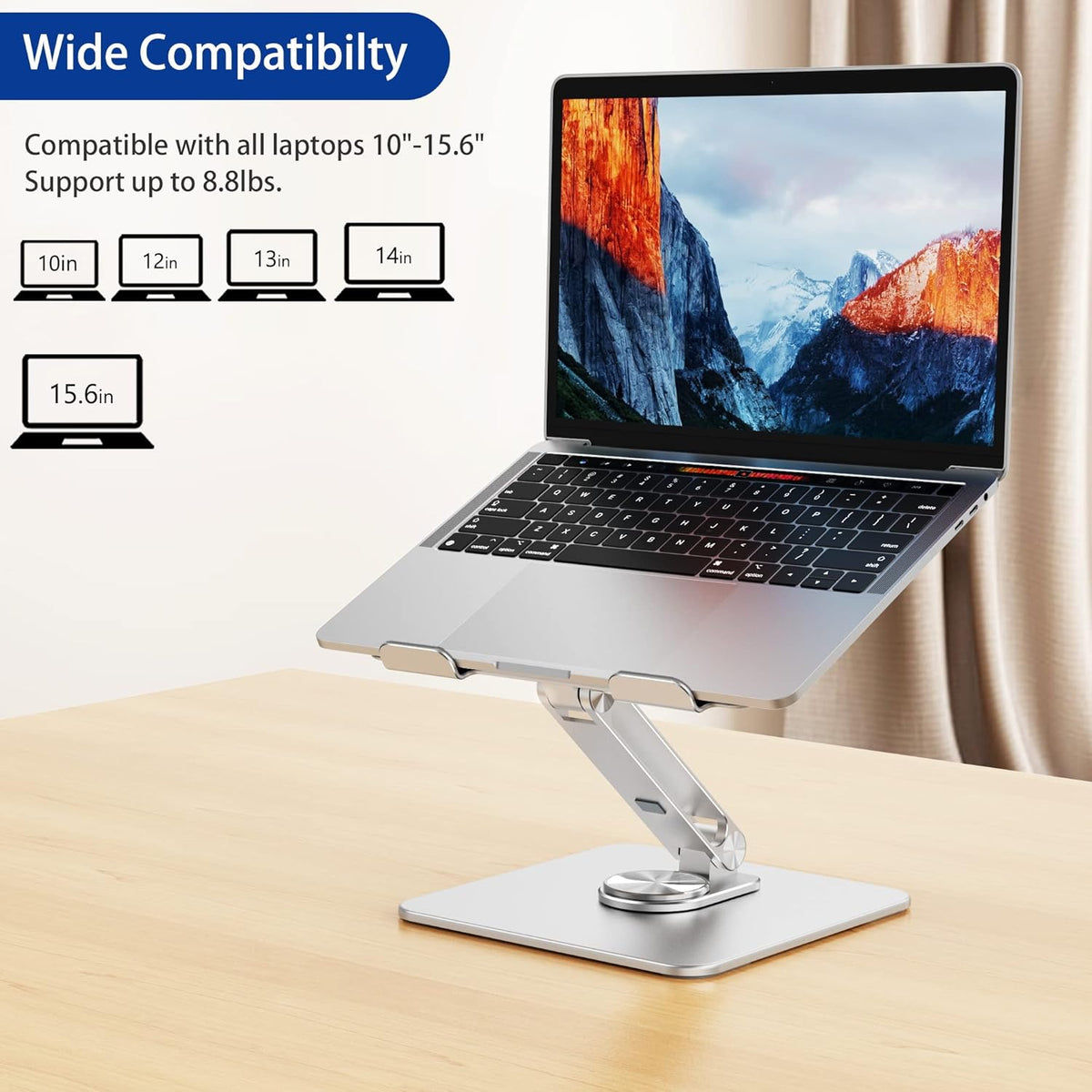 LSX7 Laptop Stand with 360 Rotating Base, Ergonomic Adjustable Notebook Riser, Foldable Computer Holder Compatible with 10-15.6" Laptops (Black)