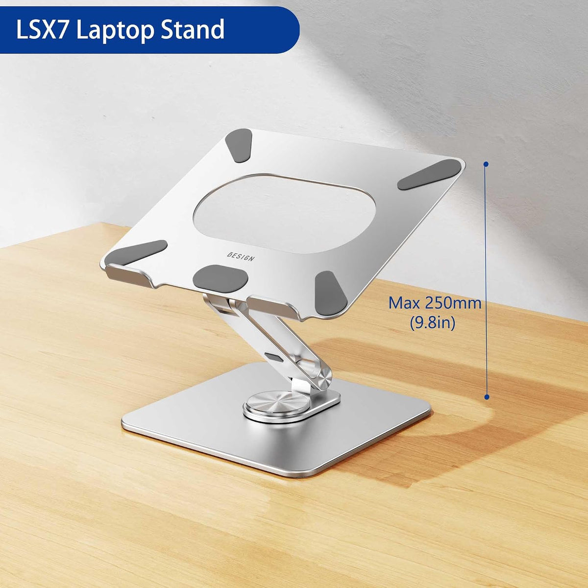 LSX7 Laptop Stand with 360 Rotating Base, Ergonomic Adjustable Notebook Riser, Foldable Computer Holder Compatible with 10-15.6" Laptops (Black)