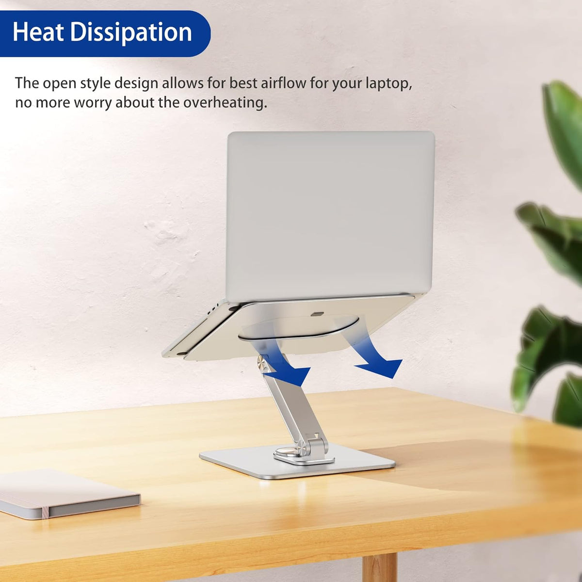LSX7 Laptop Stand with 360 Rotating Base, Ergonomic Adjustable Notebook Riser, Foldable Computer Holder Compatible with 10-15.6" Laptops (Black)