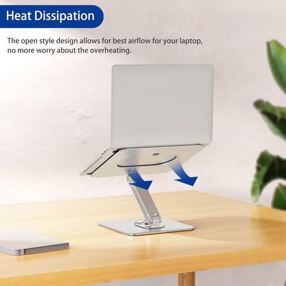 LSX7 Laptop Stand with 360 Rotating Base, Ergonomic Adjustable Notebook Riser, Foldable Computer Holder Compatible with 10-15.6" Laptops (Black)