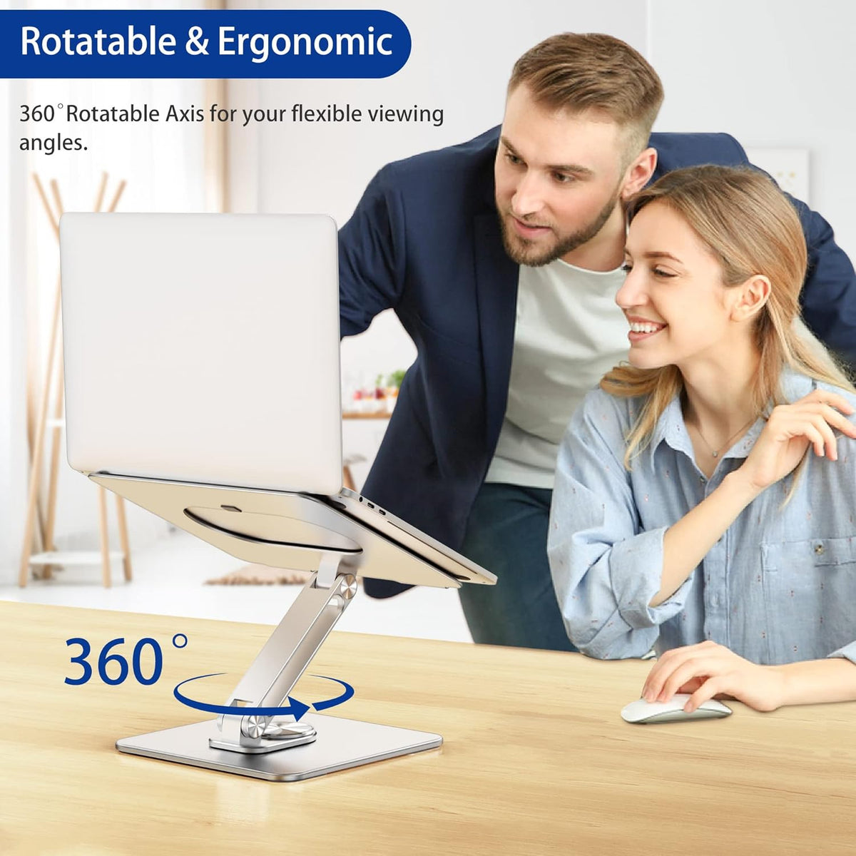 LSX7 Laptop Stand with 360 Rotating Base, Ergonomic Adjustable Notebook Riser, Foldable Computer Holder Compatible with 10-15.6" Laptops (Black)