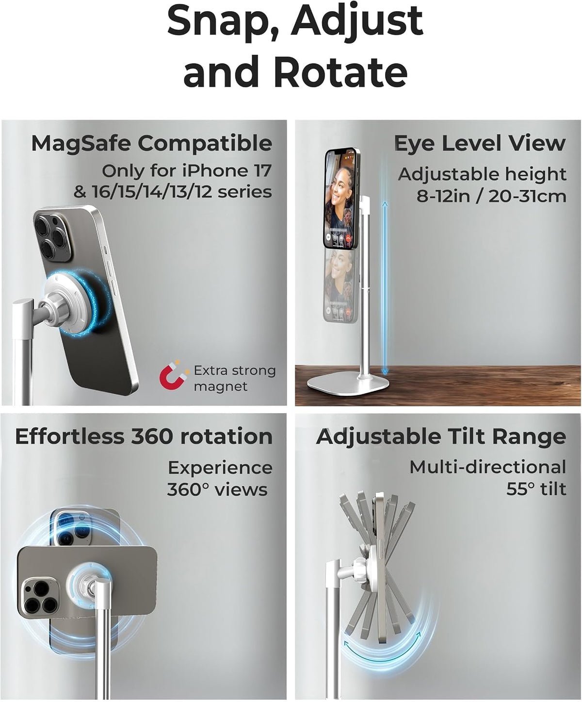 COOPER MagStand Magnetic Phone Stand for Desk, MagSafe Tripod, iPhone 17