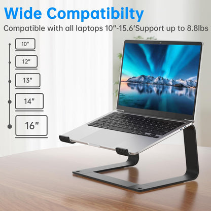 GleYo Laptop Stand for Desk Portable Computer Riser Metal Notebook Holder Printer Stand Office Desk Accessories Compatible with MacBook Air, Pro, Dell, HP, Lenovo and All 10-16" Laptops, Silver