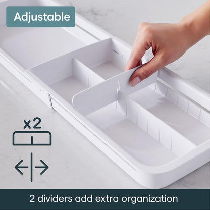 DrawerFit Sliding Drawer Tray with Adjustable Dividers, Expandable Kitchen Storage Organizer, Speckled White