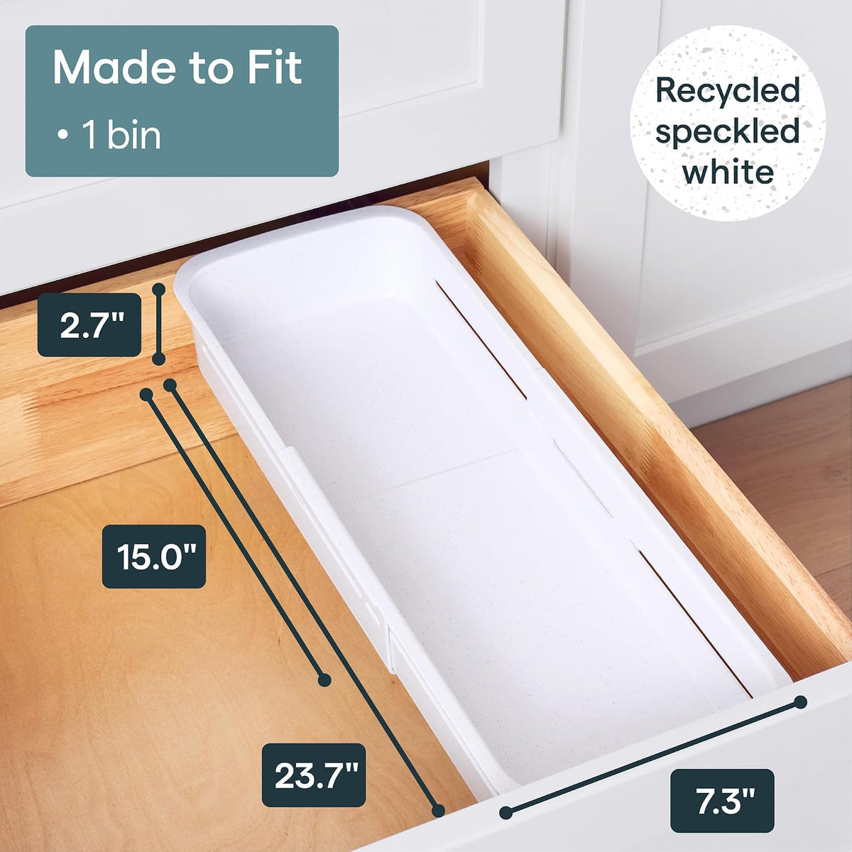 DrawerFit Sliding Drawer Tray with Adjustable Dividers, Expandable Kitchen Storage Organizer, Speckled White
