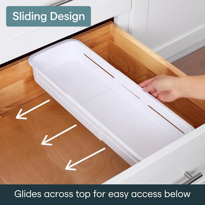 DrawerFit Sliding Drawer Tray with Adjustable Dividers, Expandable Kitchen Storage Organizer, Speckled White