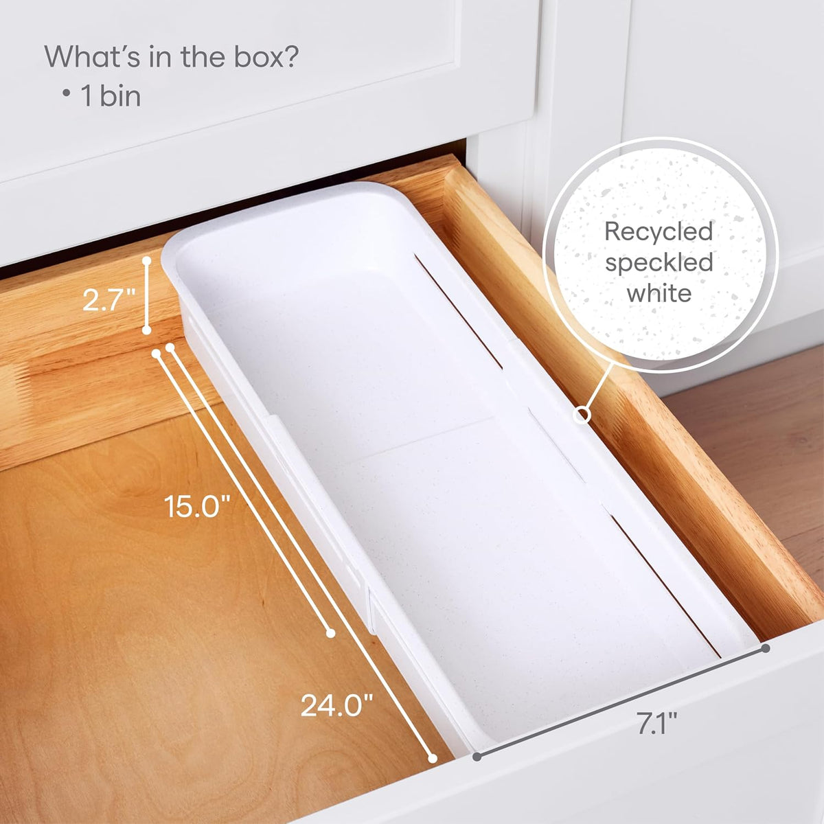 DrawerFit Sliding Drawer Tray with Adjustable Dividers, Expandable Kitchen Storage Organizer, Speckled White