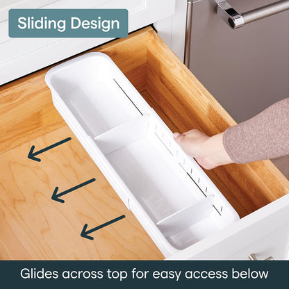 DrawerFit Sliding Drawer Tray with Adjustable Dividers, Expandable Kitchen Storage Organizer, Speckled White