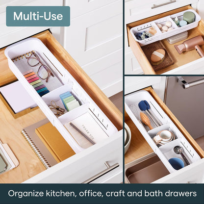 DrawerFit Sliding Drawer Tray with Adjustable Dividers, Expandable Kitchen Storage Organizer, Speckled White