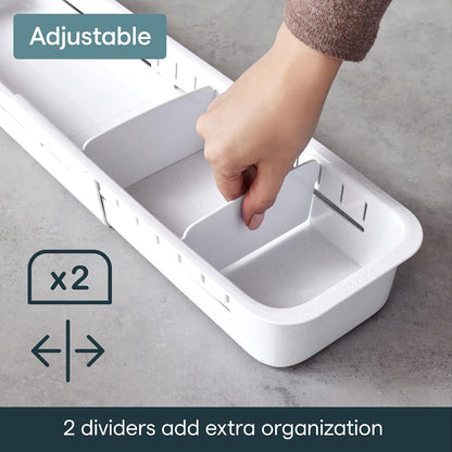 DrawerFit Sliding Drawer Tray with Adjustable Dividers, Expandable Kitchen Storage Organizer, Speckled White