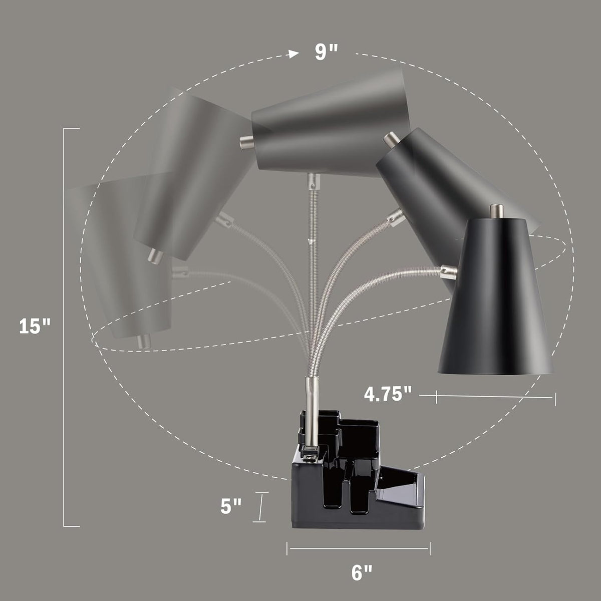 Small Desk Lamps for Home Office, Table Lamp with USB Port and Outlet, Desktop Lamp with Pen Holder, Flexible Neck Desk Lamp, Black Table Lamp for Reading Study