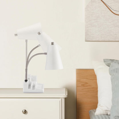 Small Desk Lamps for Home Office, Table Lamp with USB Port and Outlet, Desktop Lamp with Pen Holder, Flexible Neck Desk Lamp, Black Table Lamp for Reading Study