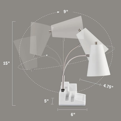 Small Desk Lamps for Home Office, Table Lamp with USB Port and Outlet, Desktop Lamp with Pen Holder, Flexible Neck Desk Lamp, Black Table Lamp for Reading Study