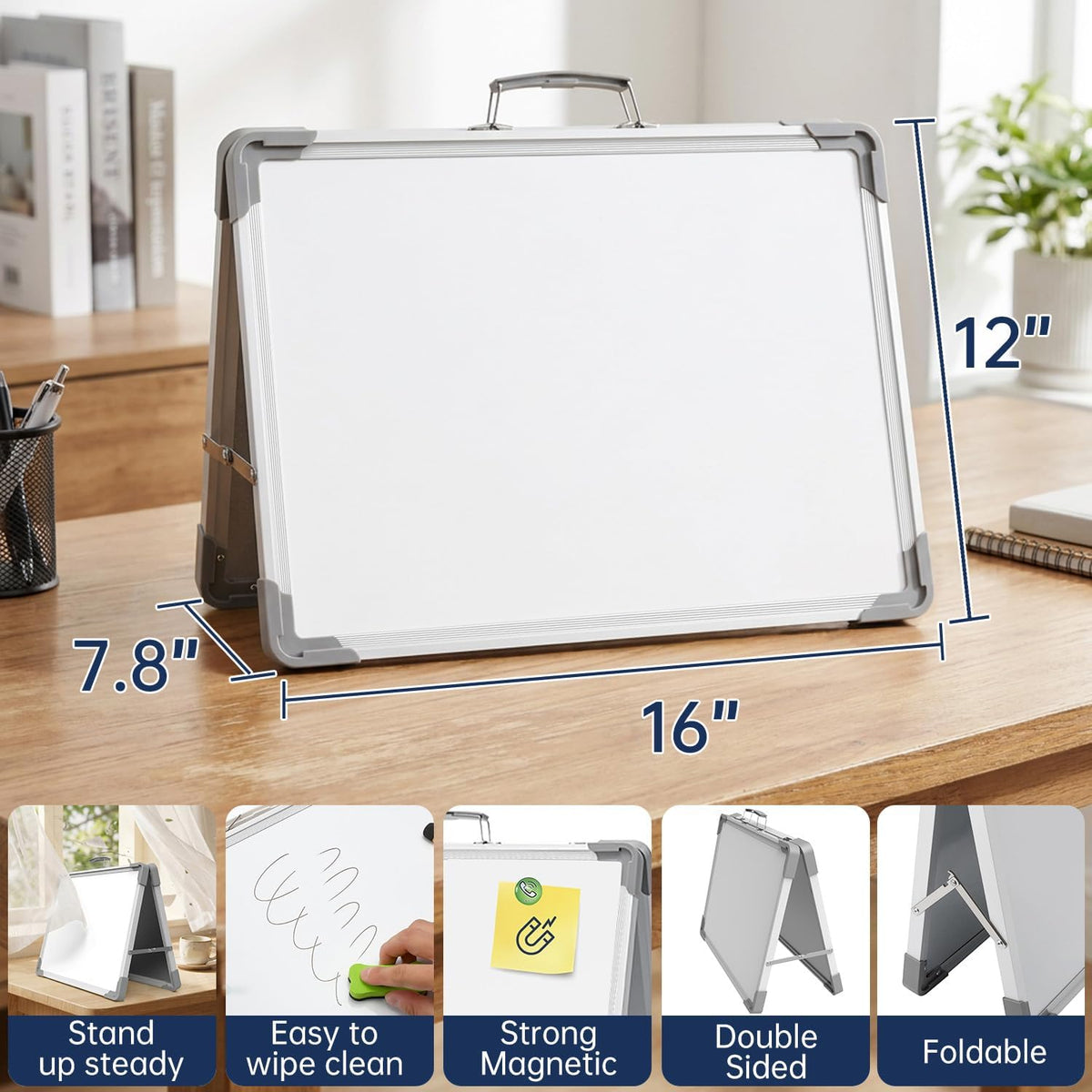 TSJ OFFICE Small Dry Erase White Board - 12" x 16" Mini Easel Desktop Double Sided Whiteboard, Portable Magnetic Board on Table Top with Holder for Drawing, Teacher Instruction, Memo Board